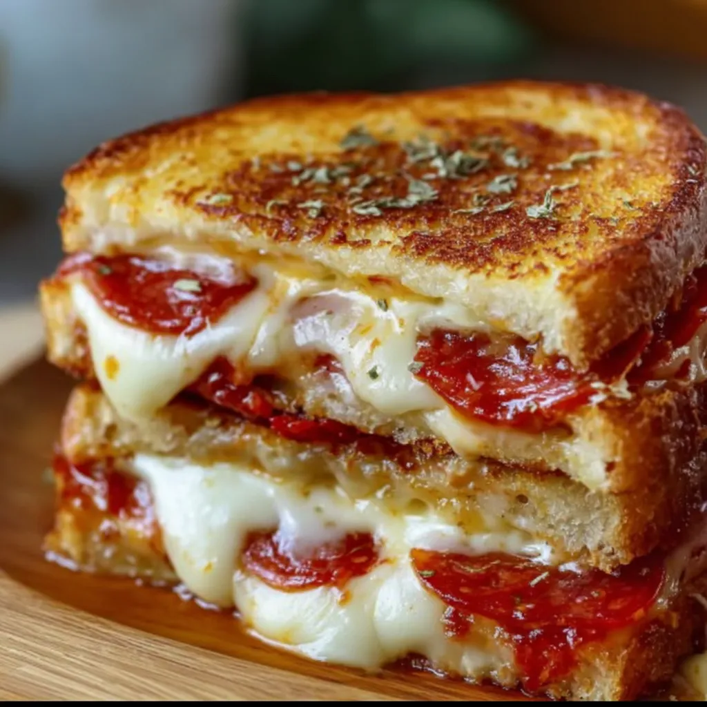 Ultimate Pizza Grilled Cheese with Pepperoni, Mozzarella, and Marinara Sauce